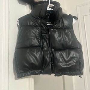 Zara faux leather cropped puffer vest